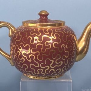 Vintage Sudlow's Burslem Oxblood Red and Gold Teapot